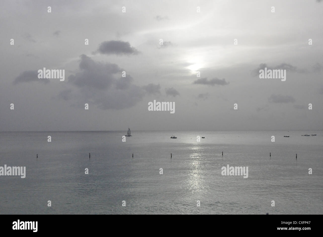 Tropical seascape Barbados, mono tonica acqua effetto colore Foto Stock