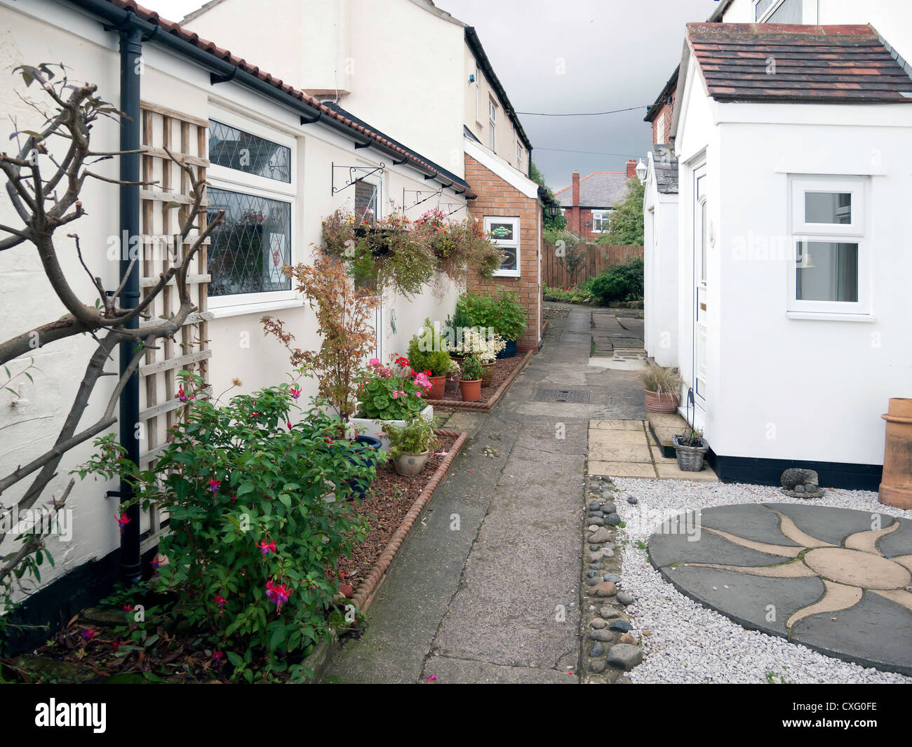 Marske dal mare Cleveland UK mantiene la sua strada medievale layout con piccoli cottage che si affacciano su stretti vicoli. Foto Stock Marske dal mare Cleveland UK mantiene la sua strada medievale layout con piccoli cottage che si affacciano su stretti vicoli. Foto Stock
