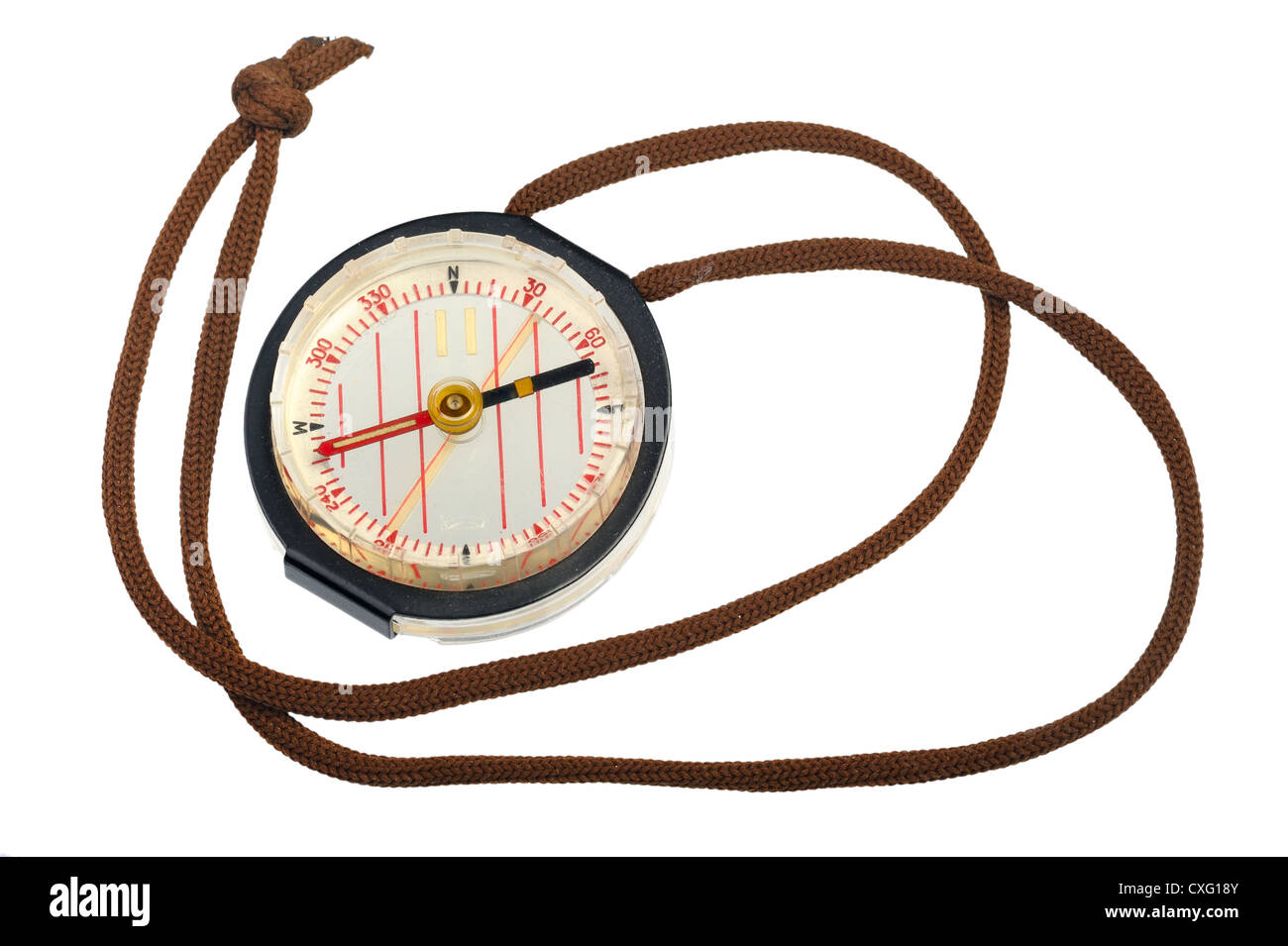 Bussola di liquido per orienteering, isolato su uno sfondo bianco Foto Stock