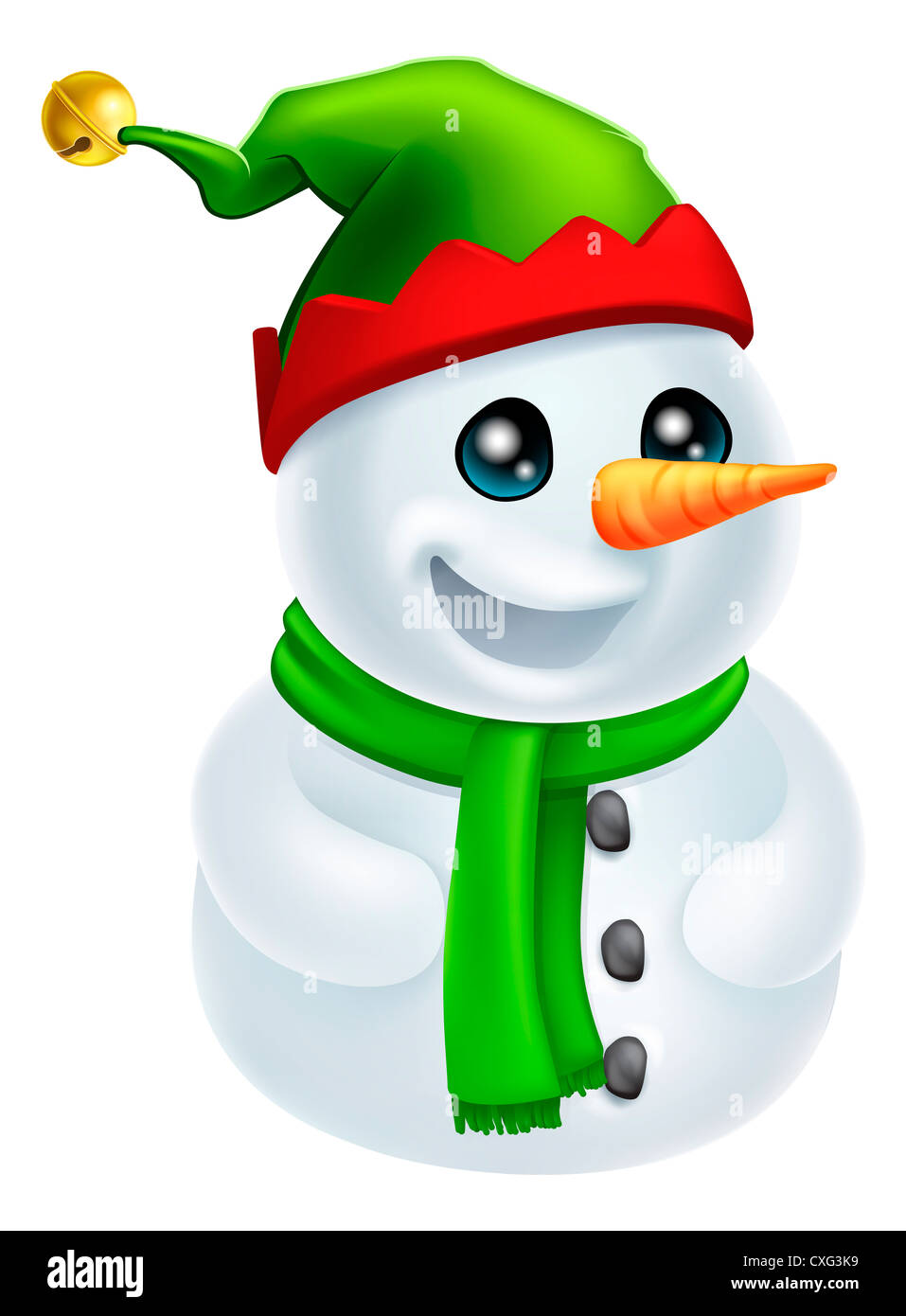 Illustrazione di un felice Natale pupazzo di neve in un Elfo Hat Foto Stock