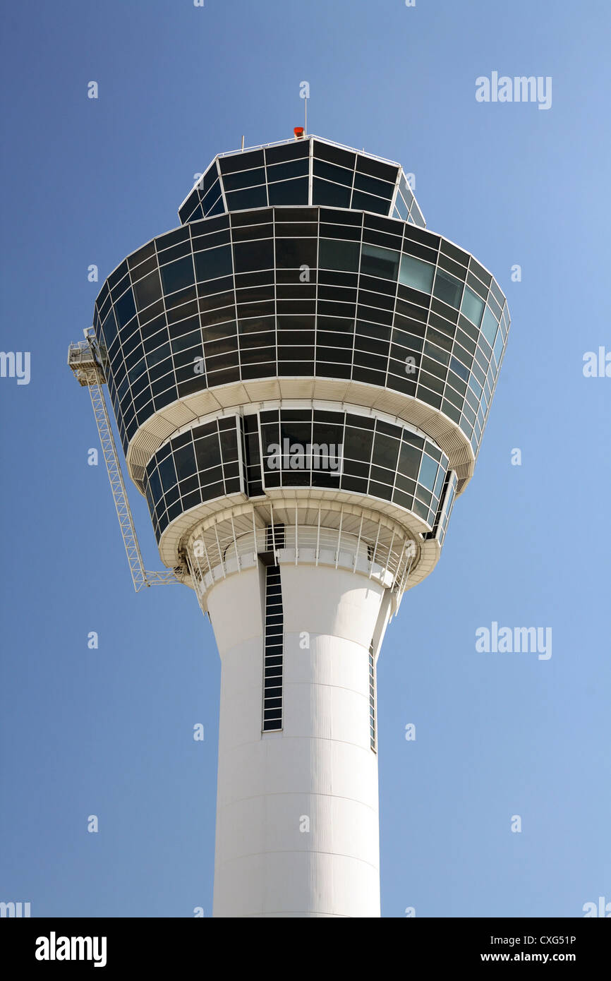 Muenchen, vista dettagliata della torre all'aeroporto Franz Josef Strauss Foto Stock