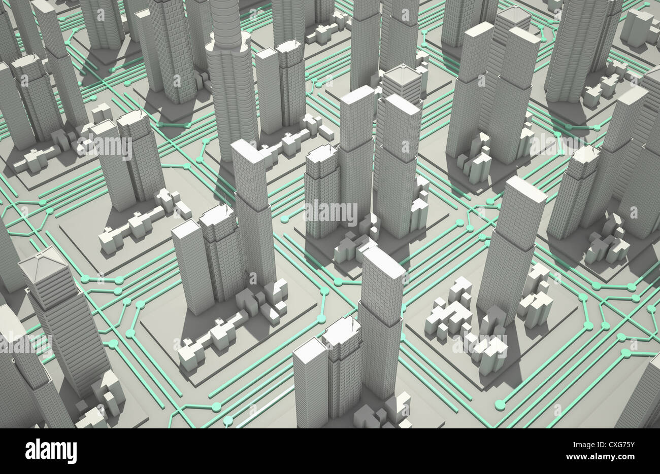 Grattacieli sul circuito elettrico Foto Stock