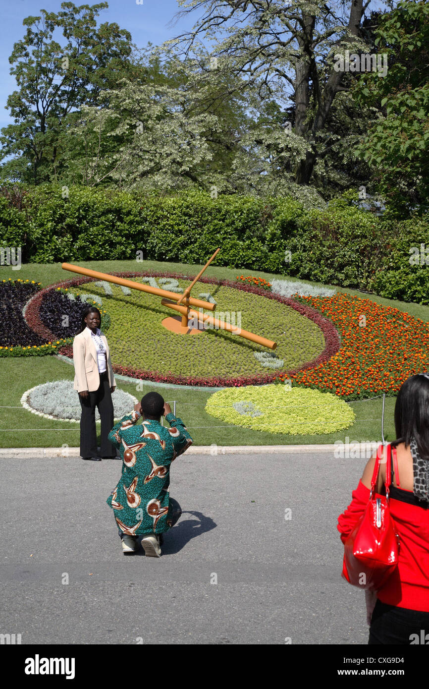 La Svizzera, Ginevra Orologio di fiori Foto Stock