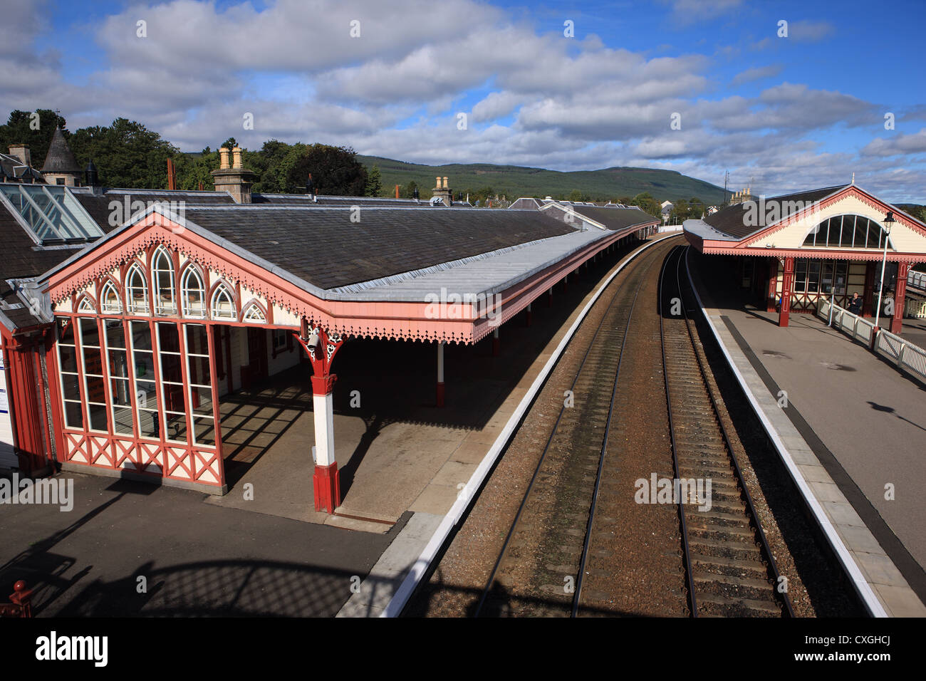 Aviemore stazione ferroviaria nelle Highlands della Scozia Foto Stock