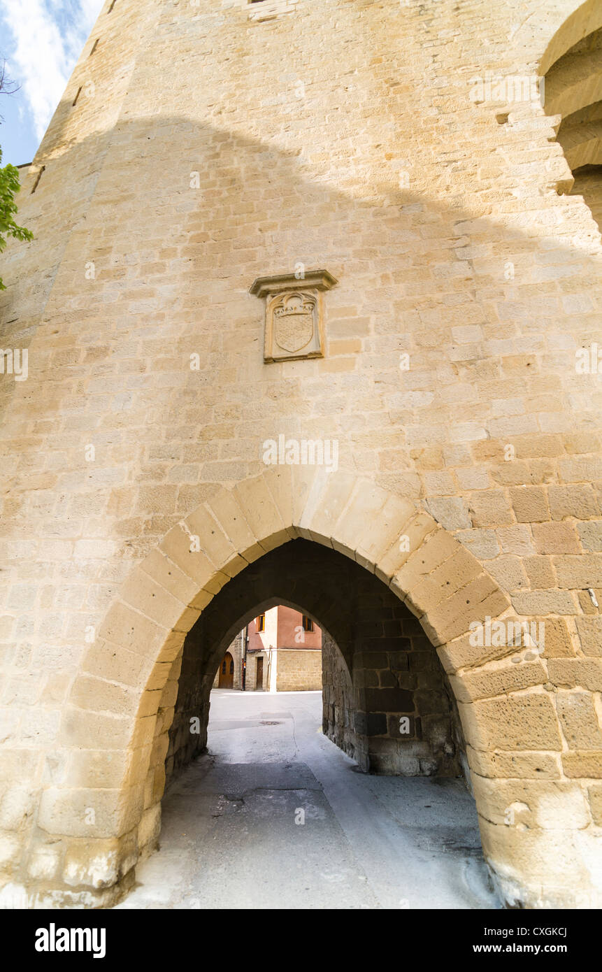 Pareti di pietra fortificata del Palazzo Reale di Olite village, Navarra, Spagna Foto Stock