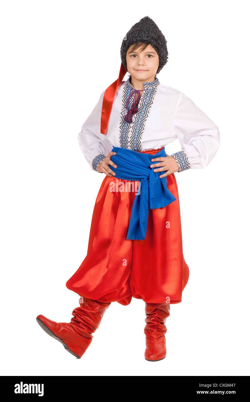 Ragazzo in ucraino costume nazionale. Isolato Foto Stock