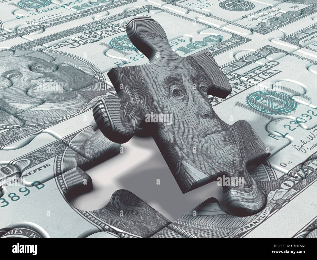 Gioco di puzzle con note di dollari, il concetto di business e finanza. Foto Stock