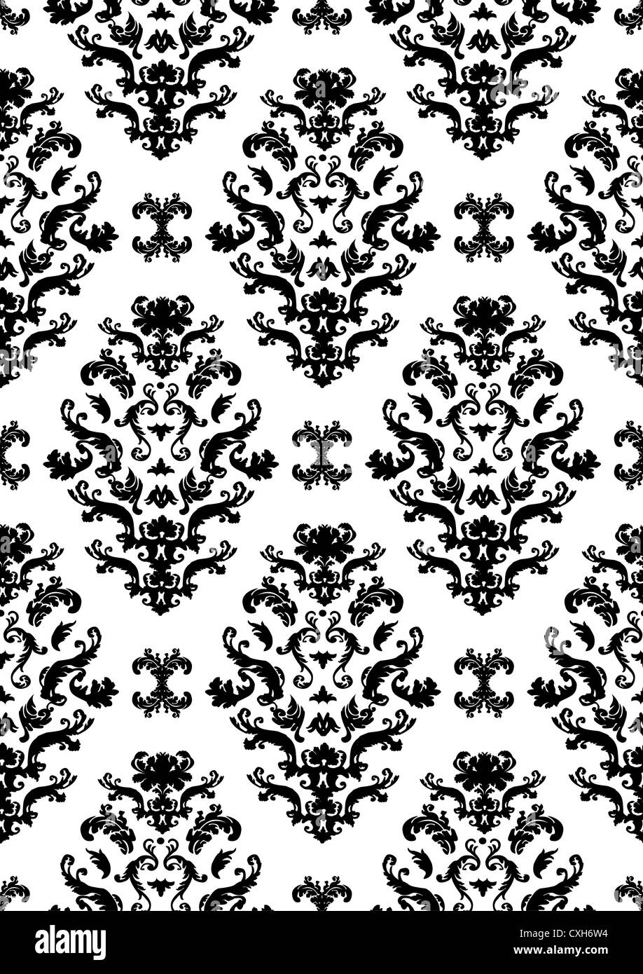 Seamless delicato nero su bianco damasco pattern con un tocco vintage. Può essere piastrelle orizzontalmente e verticalmente. Foto Stock