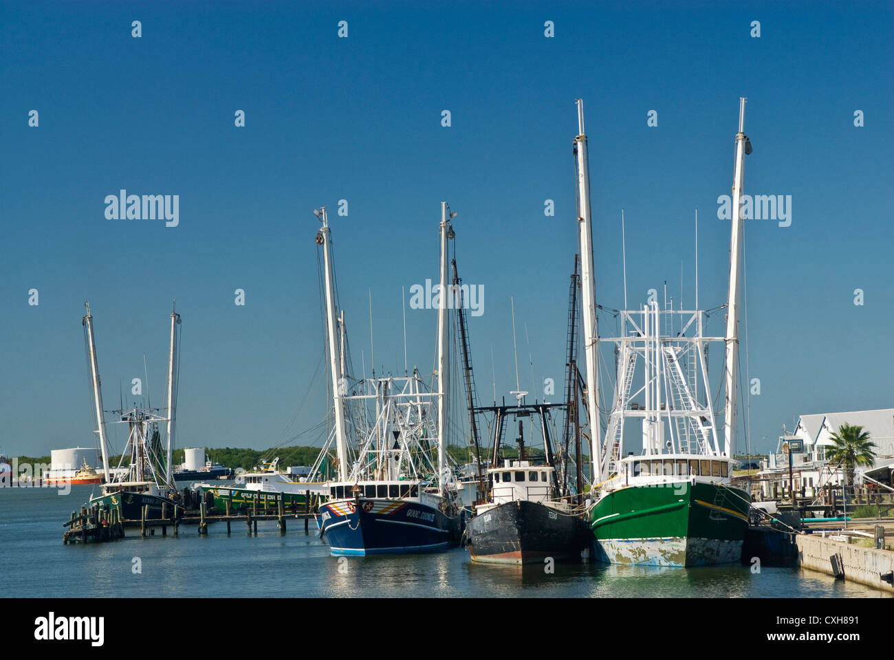 Shrimpers a Galveston, Texas, Stati Uniti Foto Stock