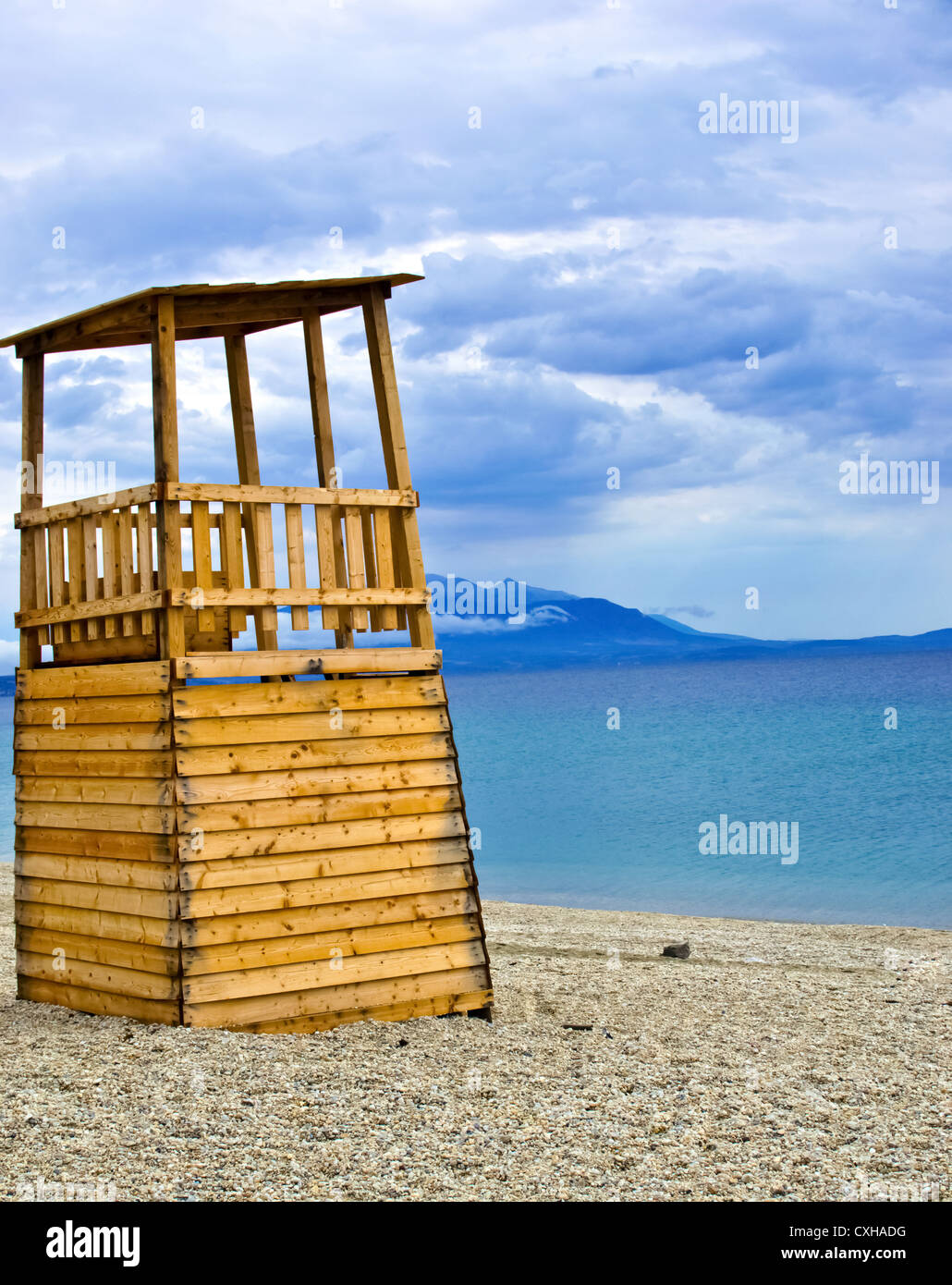 La vita torre di guardia sulla spiaggia Foto Stock