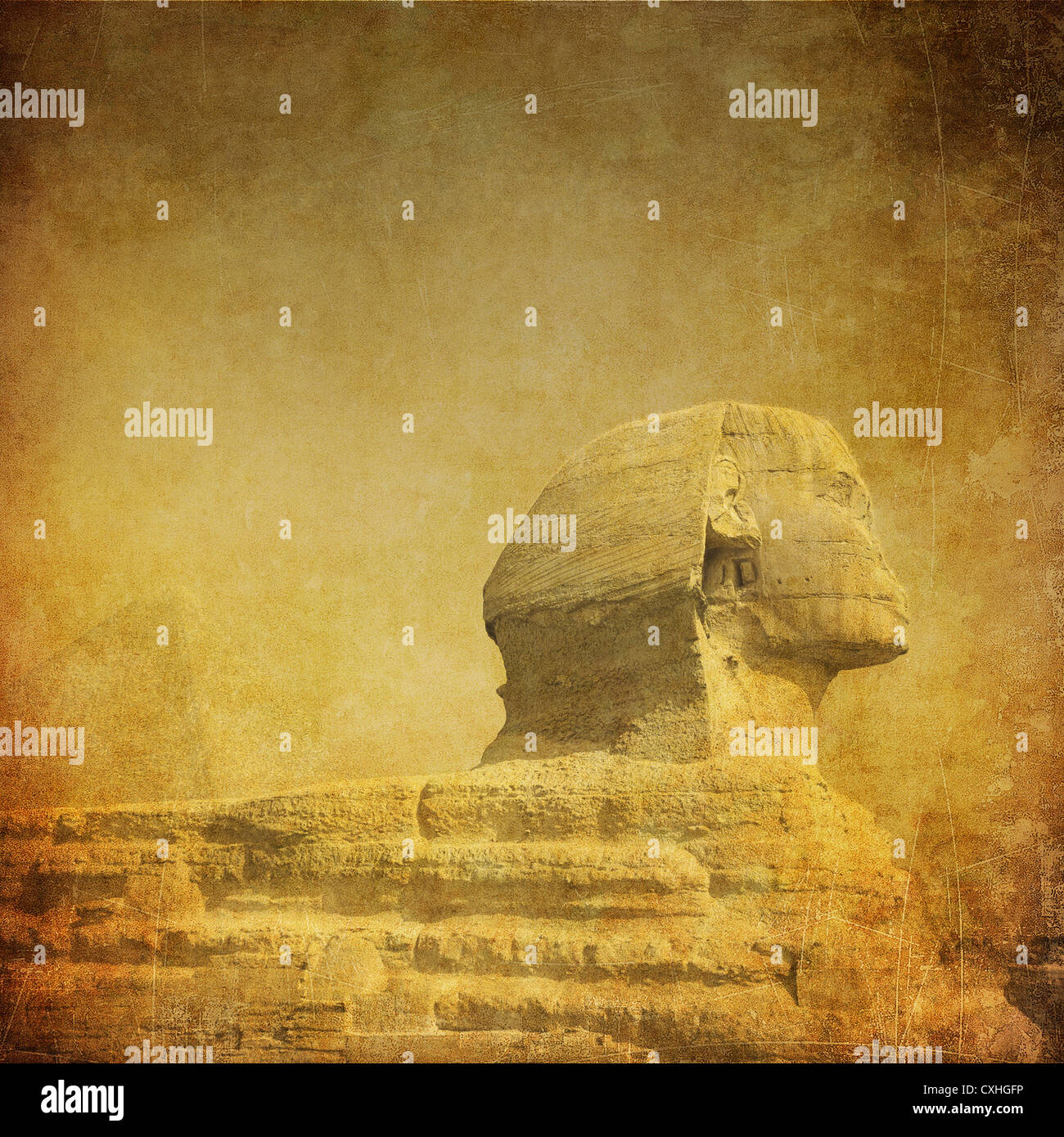Immagine di grunge di sphynx e piramide Foto Stock