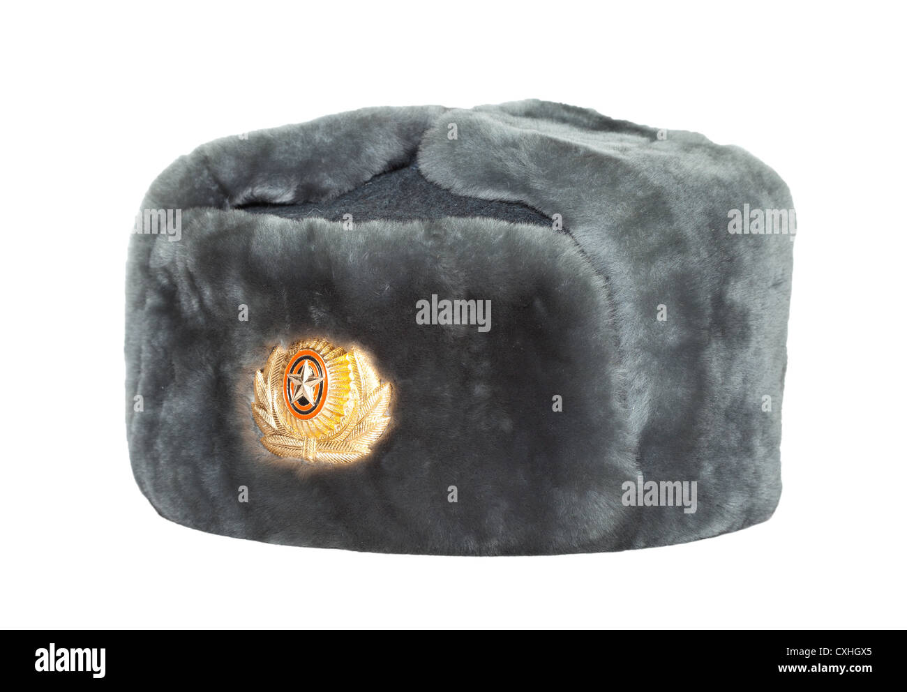 Inverno russo army hat isolati su sfondo bianco Foto Stock