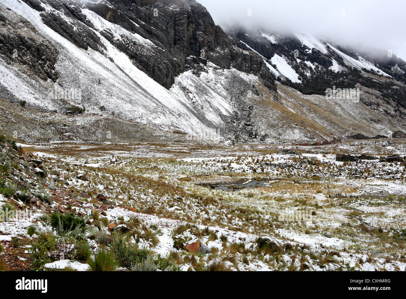 Neve in montagna, Cordillera Blanca, Ancash, Perù Foto Stock