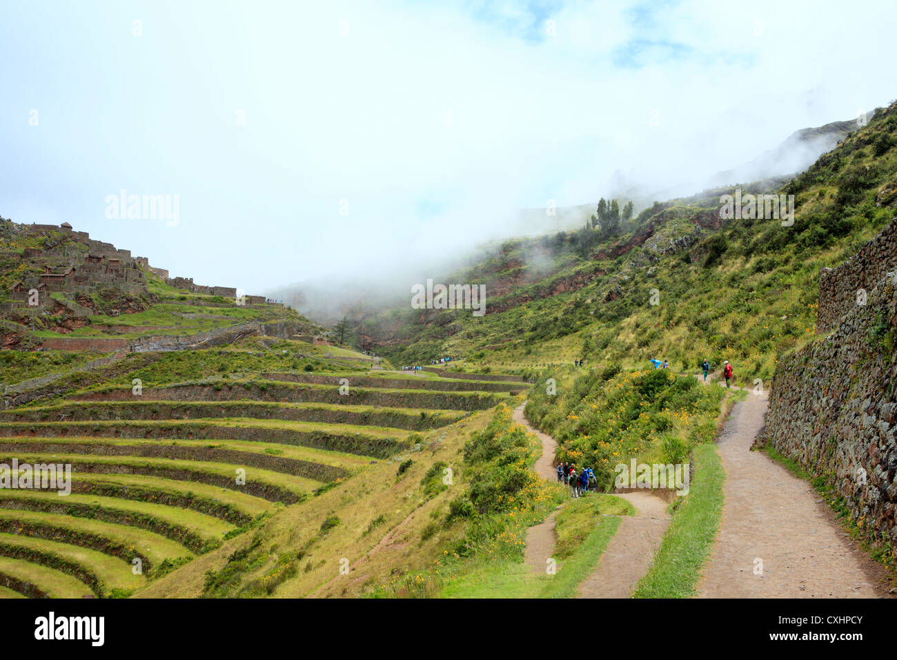 Pisac, sito archeologico, Valle Sacra, Cuzco, Perù Foto Stock