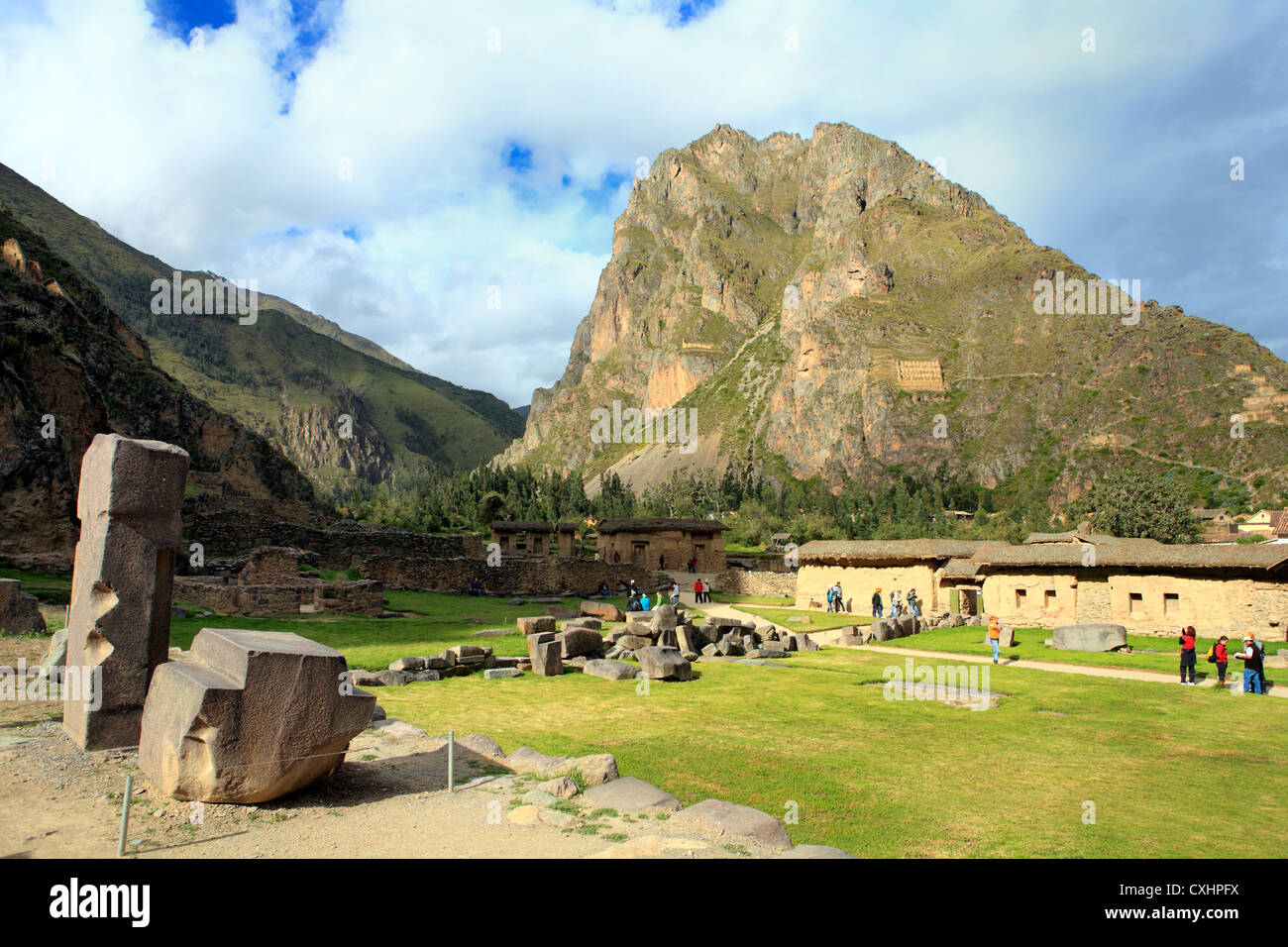 Ollantaytambo sito archeologico, Valle Sacra, Cuzco, Perù Foto Stock