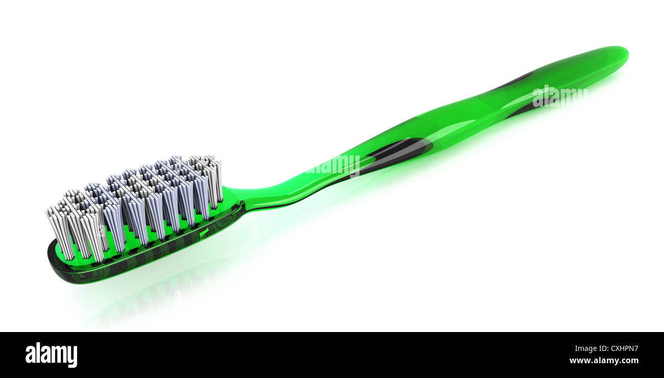 Un verde spazzolino da denti. Foto Stock