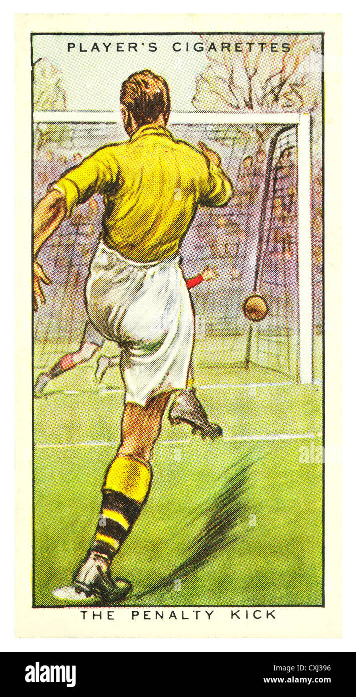 Carta da sigarette; "Suggerimenti sull'Associazione calcio' (John Player and Sons, 1934) Il Calcio di Rigore Foto Stock