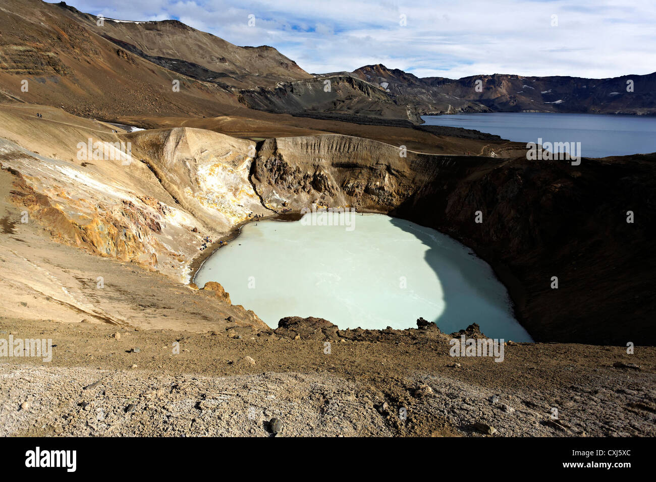 Caldera del vulcano Askja con lago del cratere Víti davanti e Crater Lake  Oeskjuvatn nel retro, highland, Islanda, Europa Foto stock - Alamy