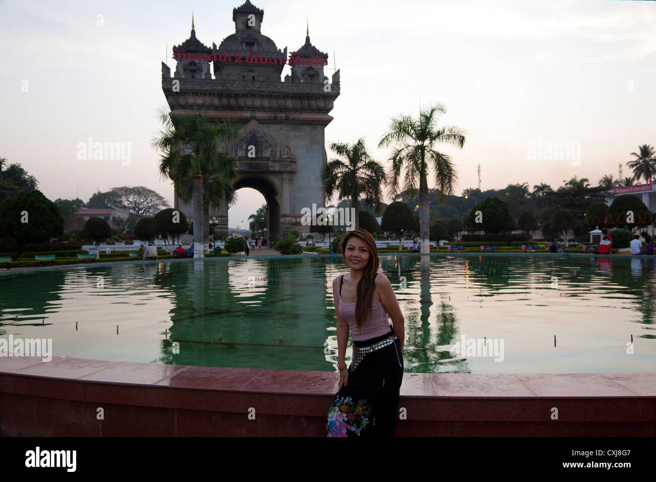 Turismo a posa Pratuxai, Vientiane, Laos Foto Stock