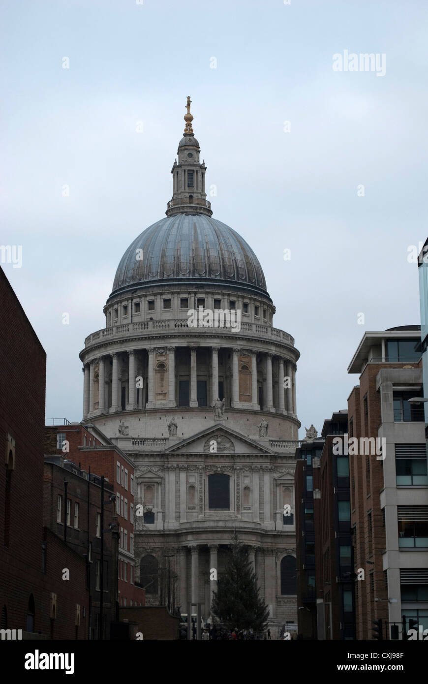 La cupola della cattedrale di St Paul visto dalla fine del Millennium Bridge Foto Stock