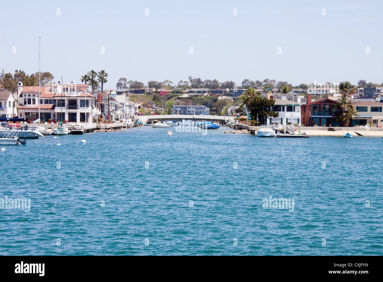 Park Avenue Bridge e Newport Bay, Isola Balboa, Newport Beach in California Foto Stock