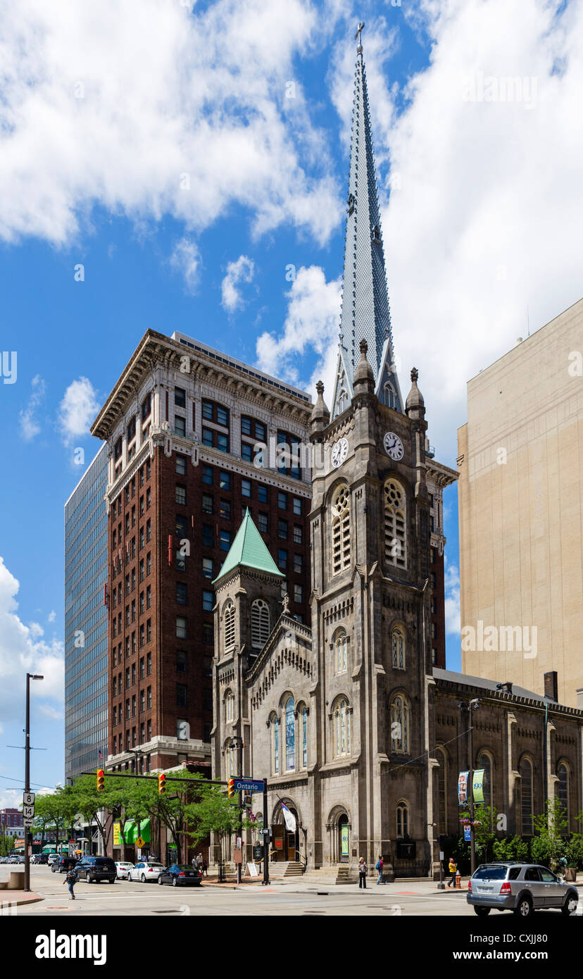 La vecchia chiesa di pietra, Piazza nel centro di Cleveland, Ohio, Stati Uniti d'America Foto Stock