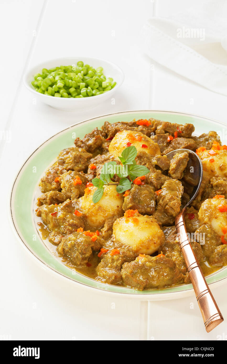 Carni bovine Rendang. Questa è una versione Westernised di Rendang, fatta con cottura bistecca e con ulteriore liquido. Foto Stock