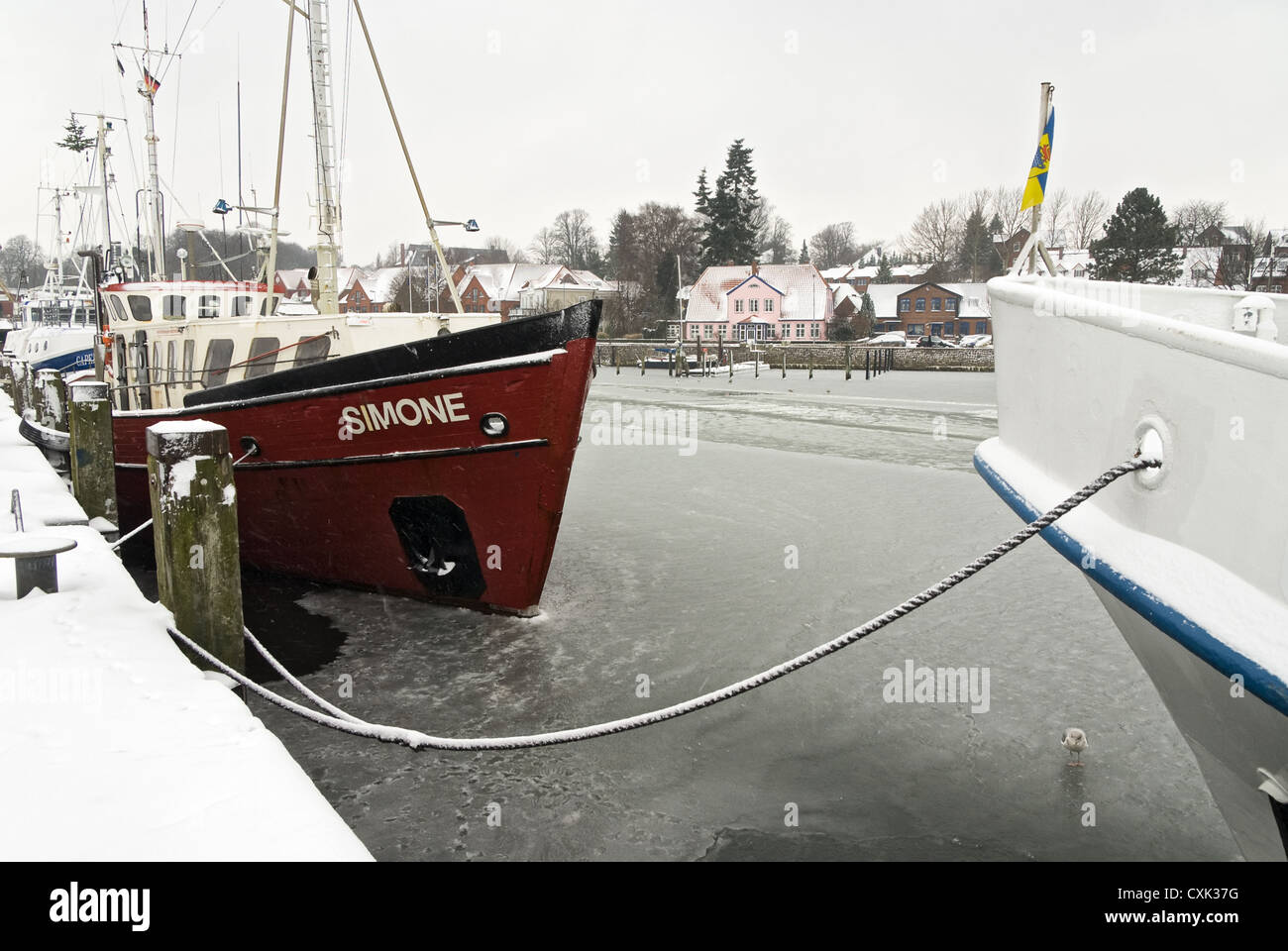 Porto Eckernfoerde in inverno Foto Stock