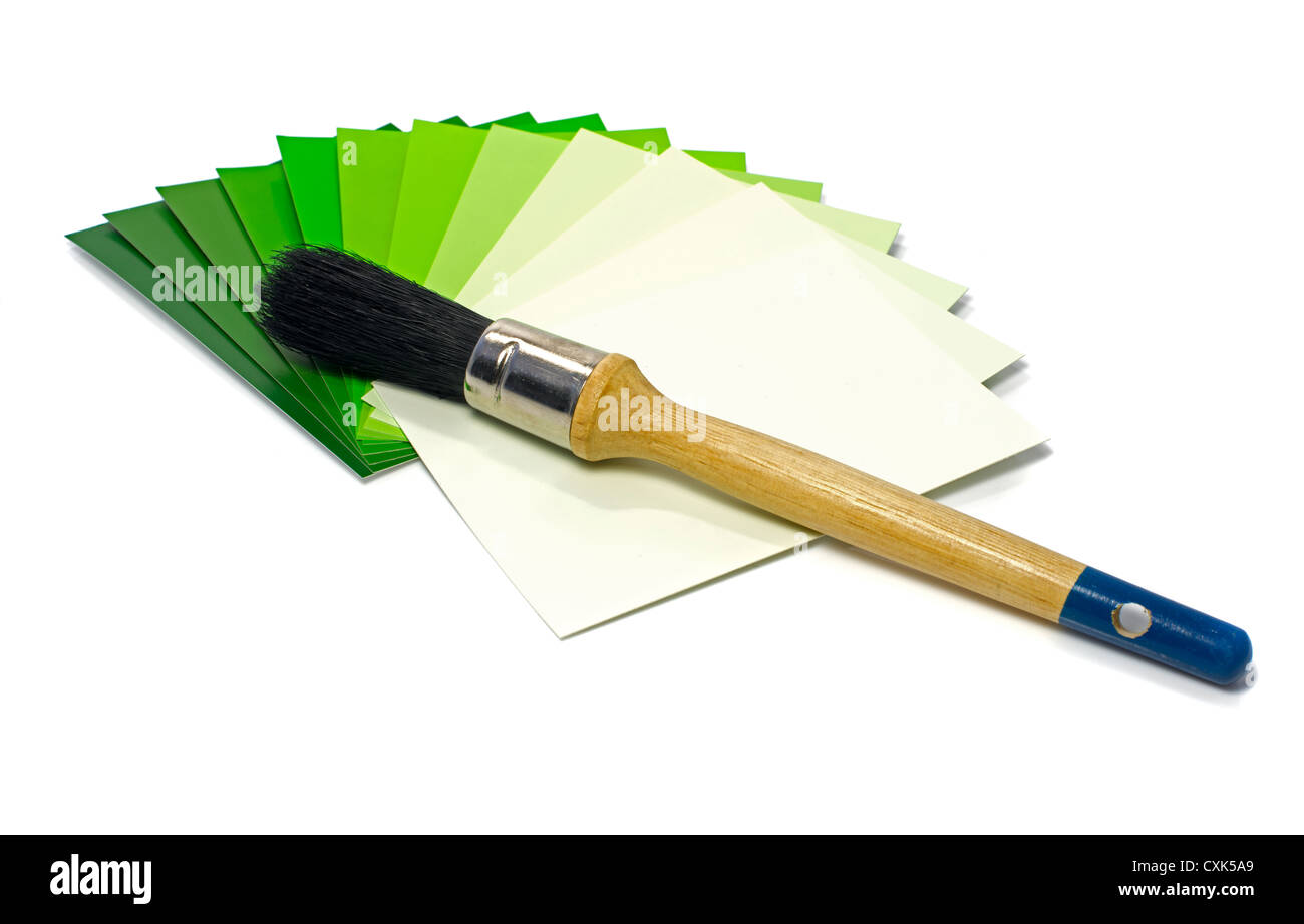 Il colore verde di campioni di pittura con pennello Foto Stock