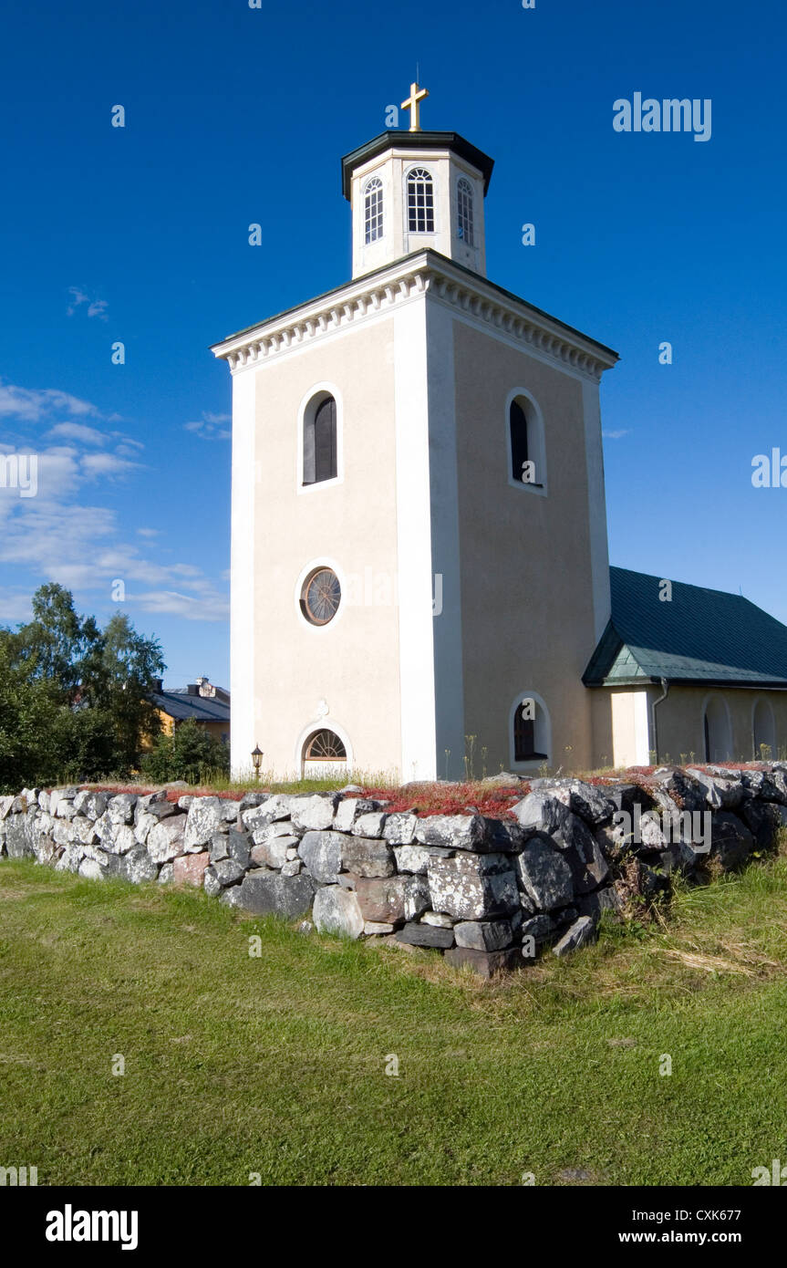 Chiesa scandinavo pievi tipici Svezia Scandinavia svedese protestante ad incastro semplice design architettura religione religi Foto Stock