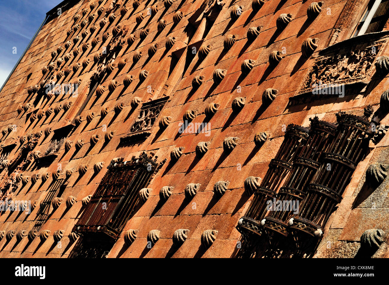 Spagna: la facciata del palazzo medievale "Casa de las Conchas' in Salamanca Foto Stock