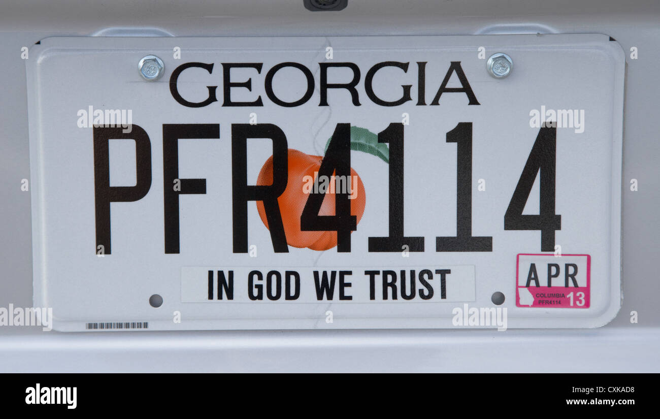 La Georgia in god we trust stato piastra di licenza negli Stati Uniti Foto Stock