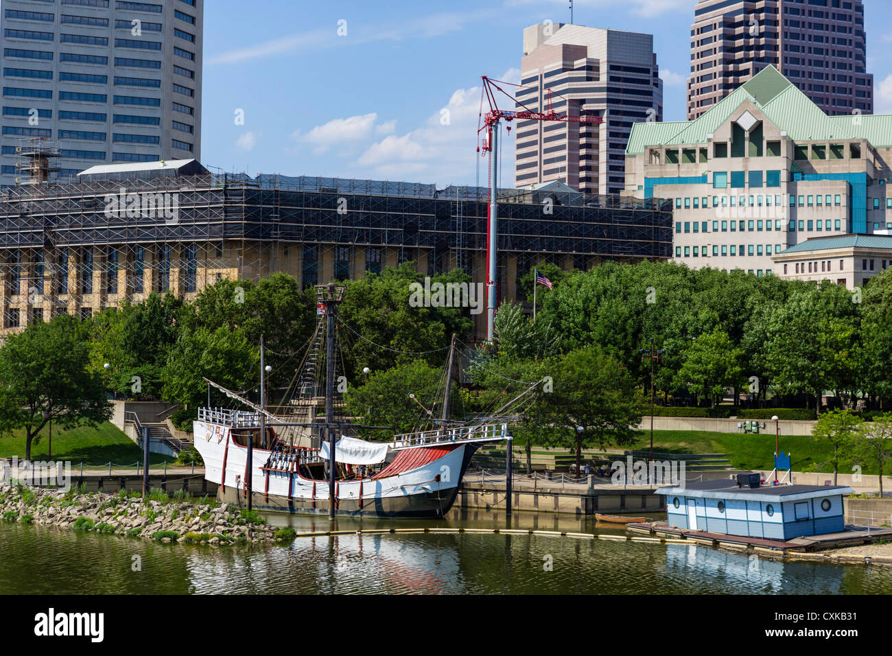 Replica di Cristoforo Colombo la nave di 'Santa Maria' sul Scioto River, Columbus, Ohio, Stati Uniti d'America Foto Stock