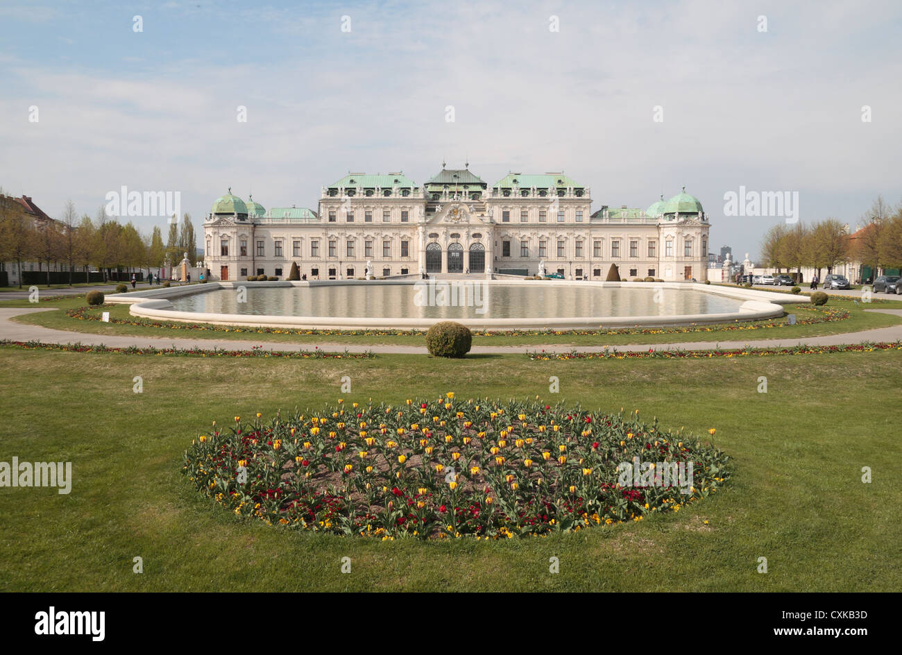 Il Belvedere superiore (Oberes) e stagno del Belvedere, Vienna (Vienna), Austria. Foto Stock