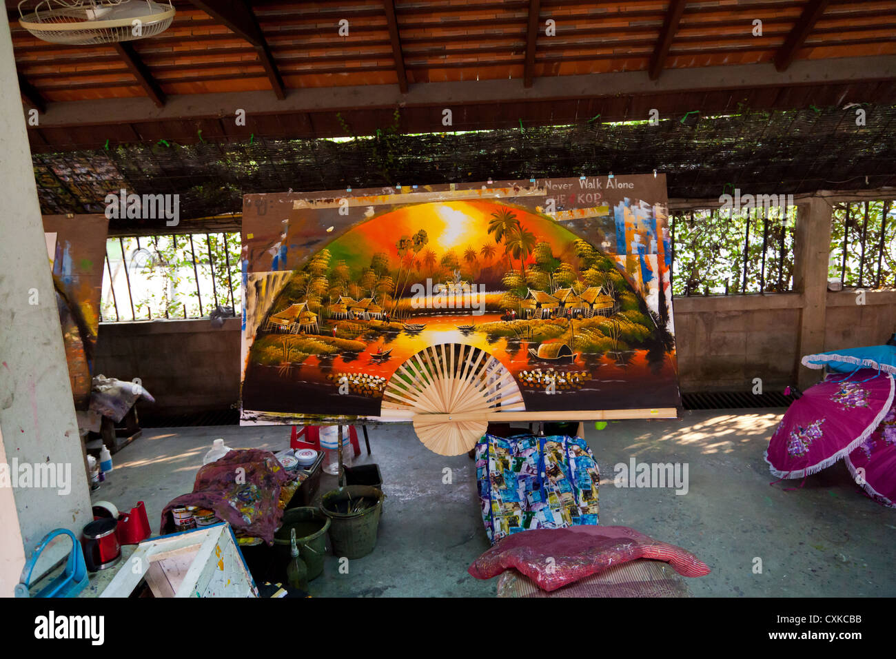 Carta tradizionali ombrelloni in Bosang in Thailandia Foto Stock