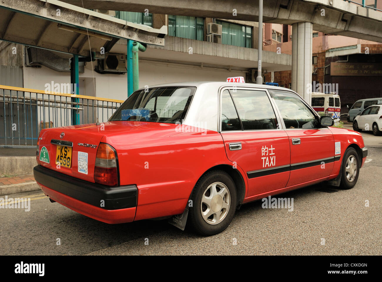 Red Hong Kong taxi RAS DI HONG KONG. Foto Stock