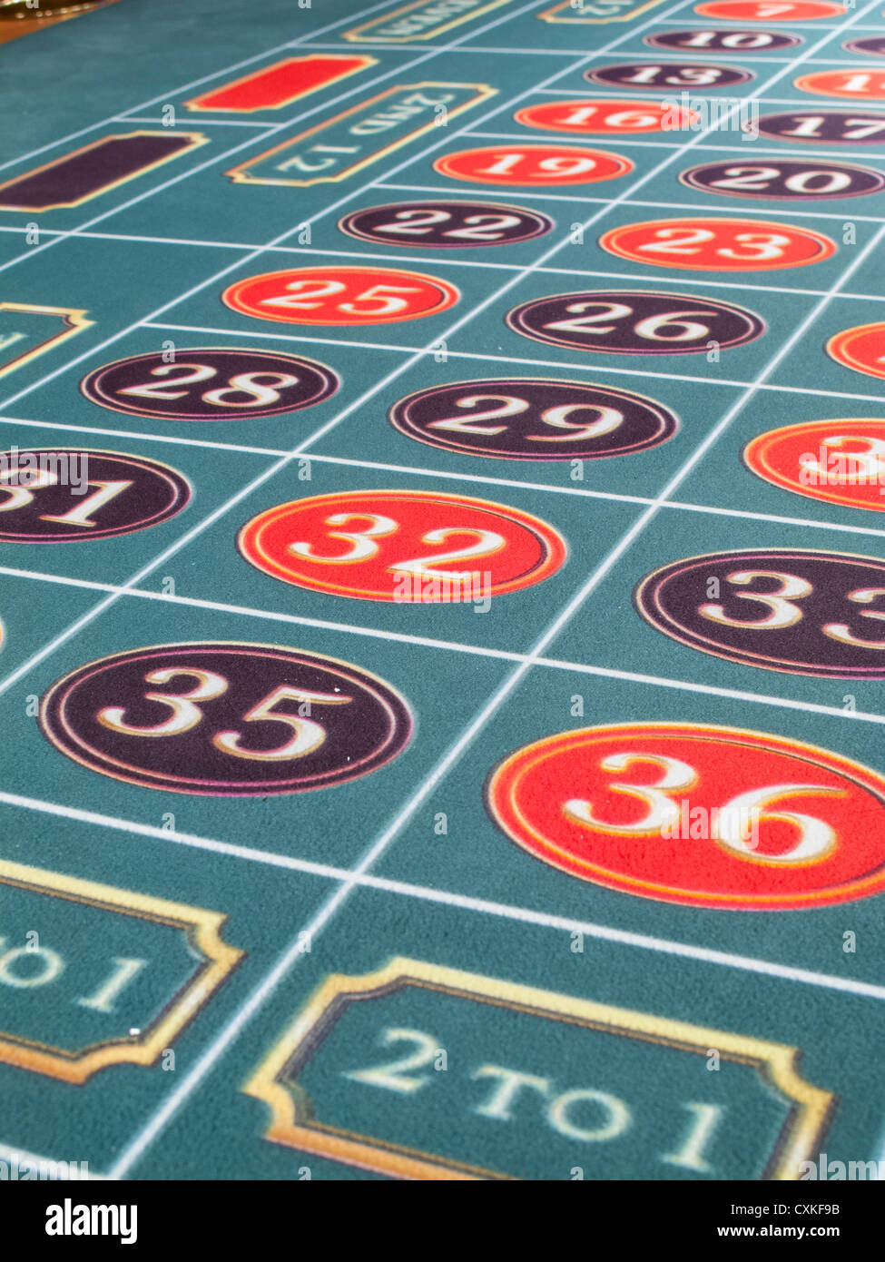 Roulette Layout tabella Dettaglio Foto Stock