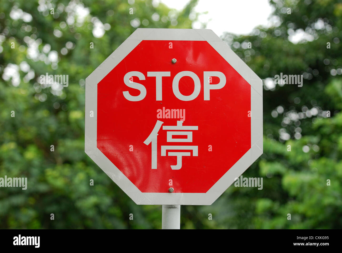 Hong Kong bilingue segno di arresto. Foto Stock