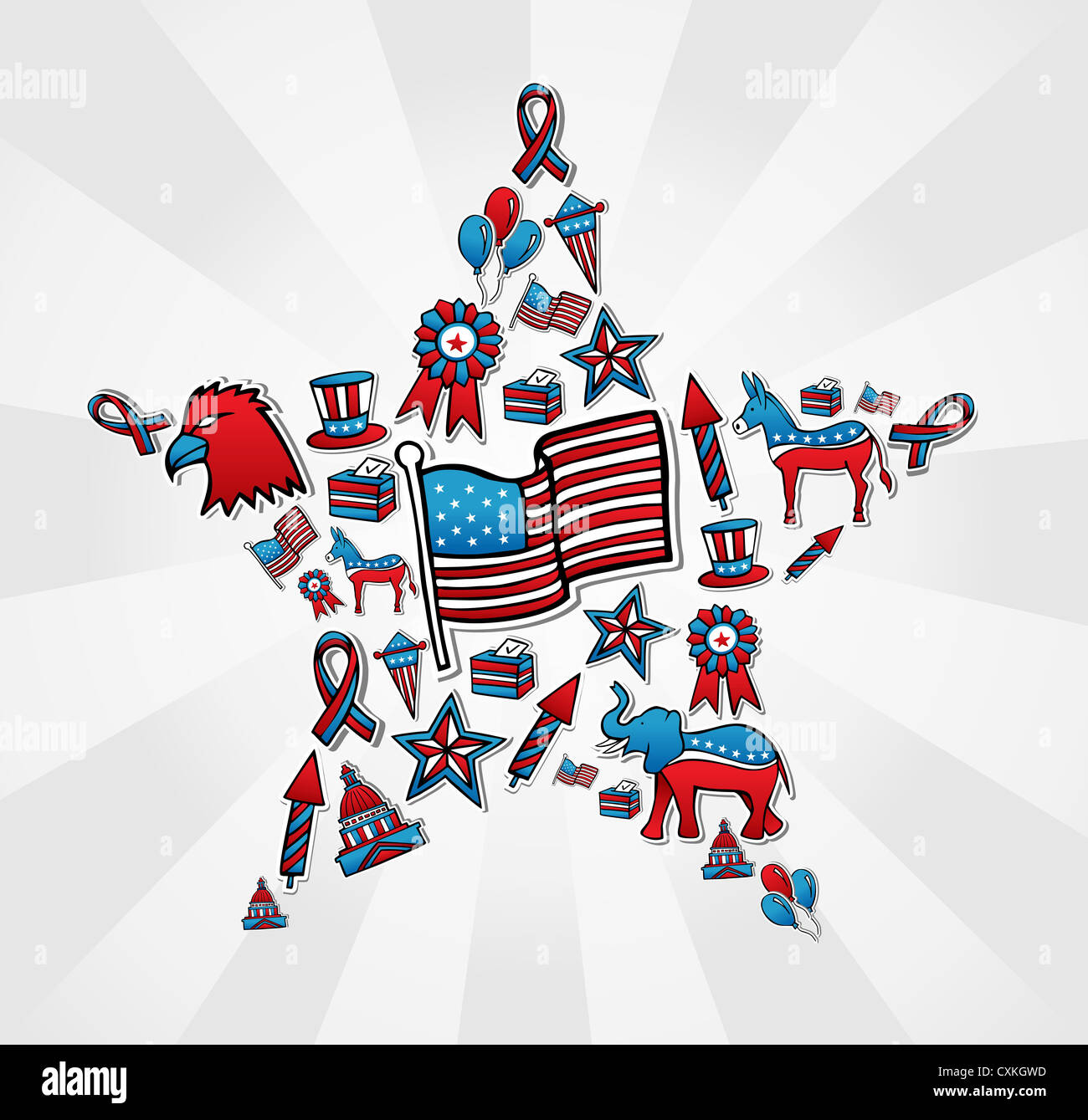 USA elezioni politica Disegna icona di stile impostato in forma a stella. File vettoriale stratificata per una facile manipolazione e colorazione personalizzata. Foto Stock