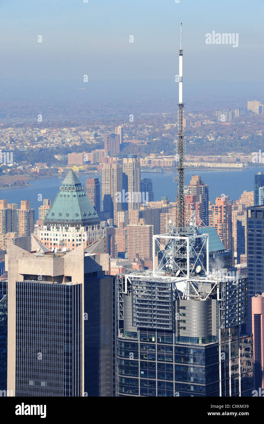 New York City grattacieli di Manhattan antenna vista panorama nel giorno. Foto Stock