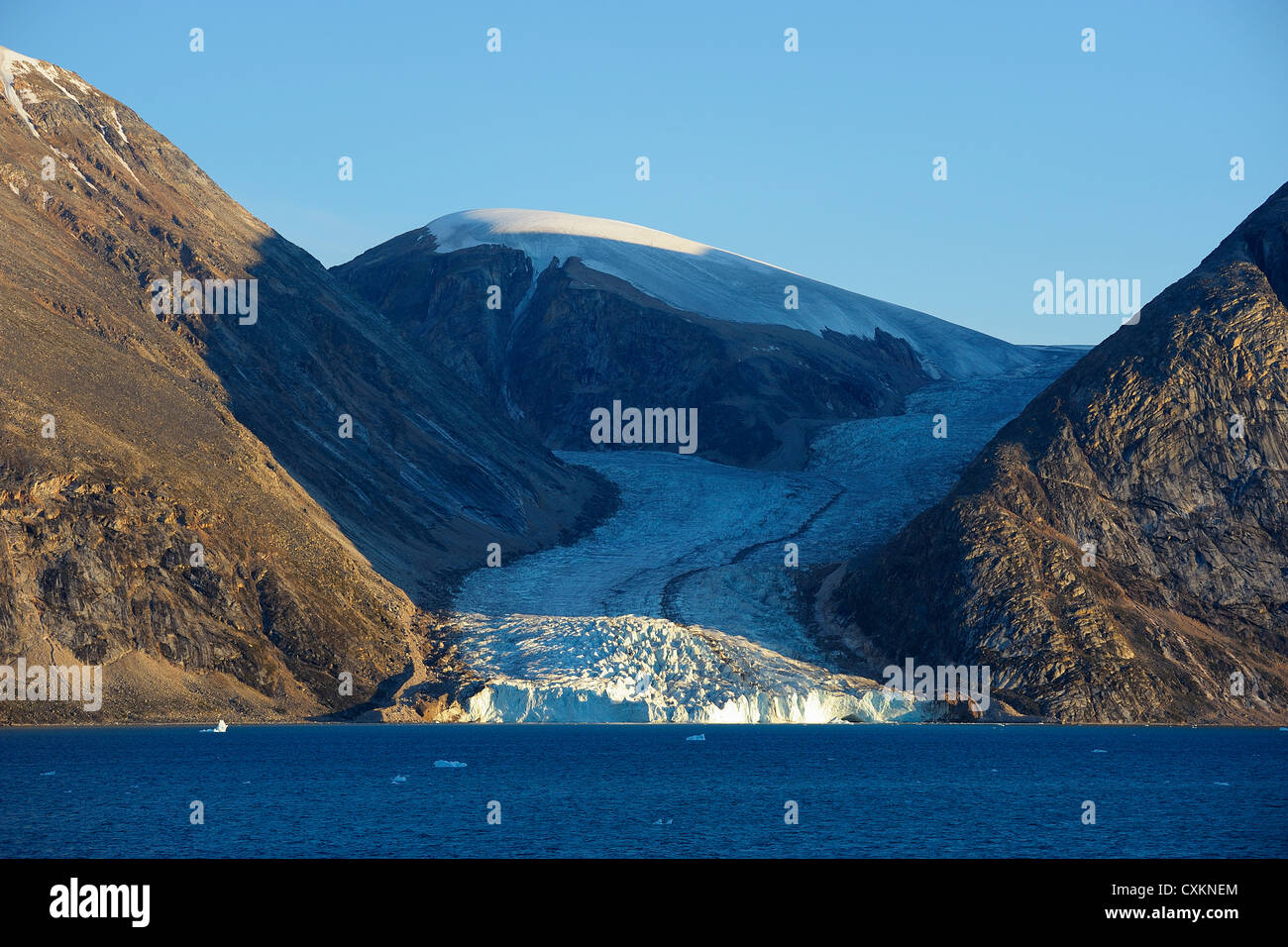 Glacier, O Fiordo, Scoresby Sund in Groenlandia Foto Stock