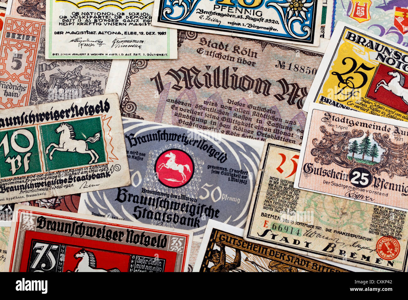 Banca tedesca note, il denaro di emergenza, 1921 Foto Stock