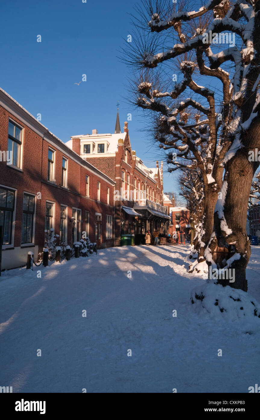 Voorstraat, Voorschoten in inverno, Zuid Holland, Paesi Bassi Foto Stock