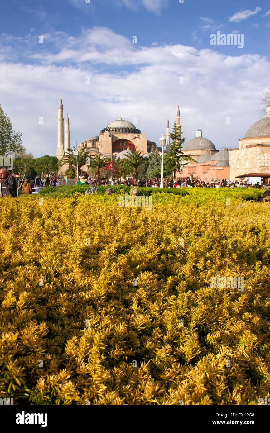 I turisti infront di Hagia Sofia chiesa o santa sofia chiesa in istanbul, Turchia Foto Stock