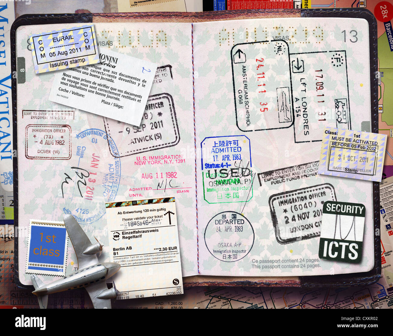 Passaporto con i timbri Foto Stock