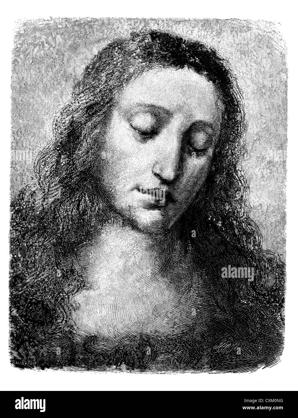 Lionardo il Cristo Gesù vintage illustrazioni incise, linea di incisione, creato nel 1884, dopo l'immagine di Leonardo da Vinci Foto Stock