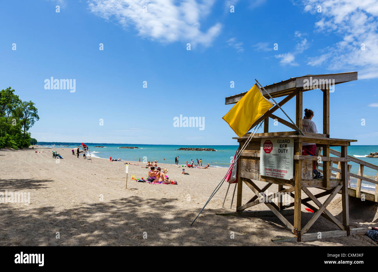 Bagnino capanna sulla spiaggia n. 7 in Presque Isle State Park, Lago Erie in Pennsylvania, STATI UNITI D'AMERICA Foto Stock