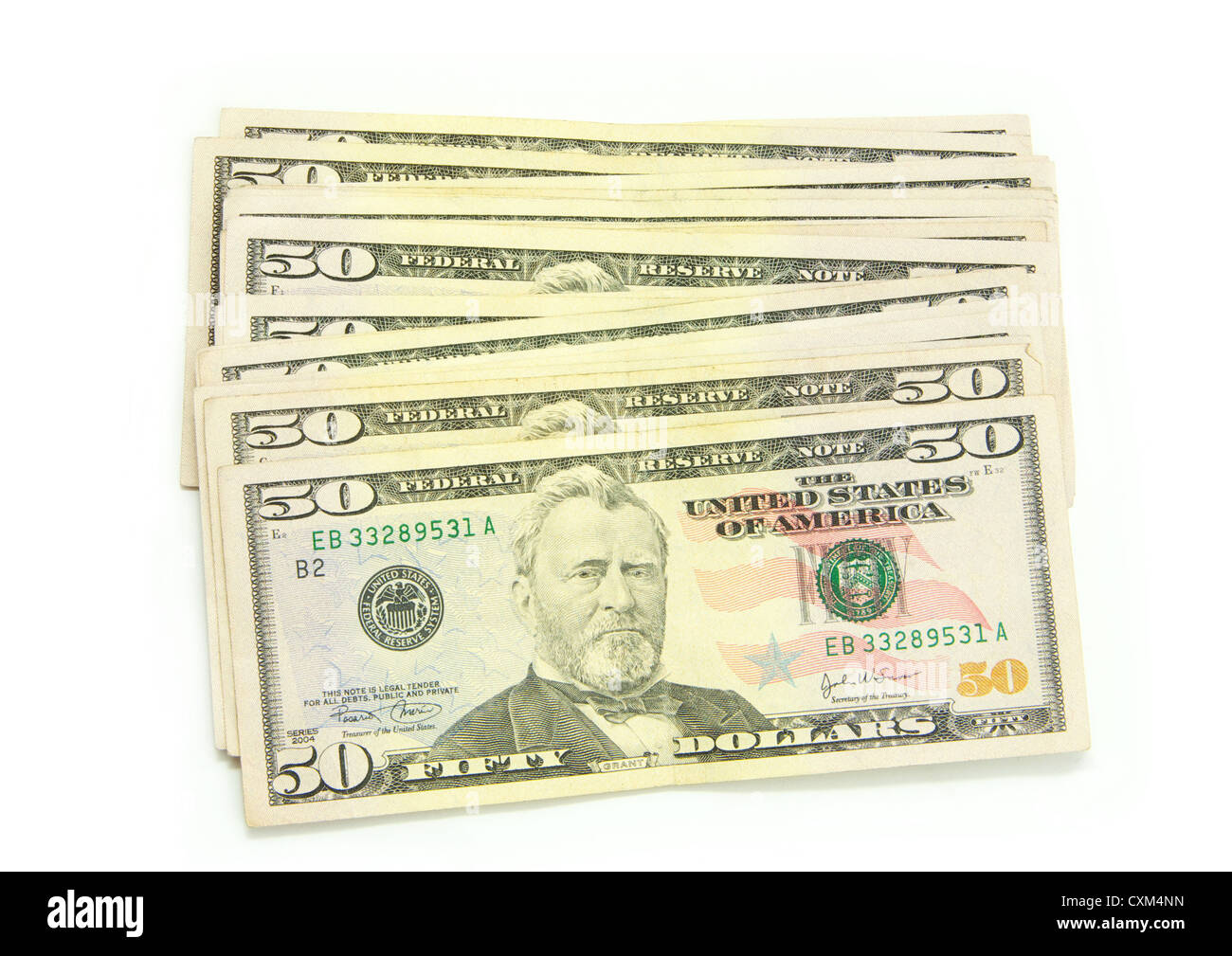 Stock soldi su sfondo bianco Foto Stock