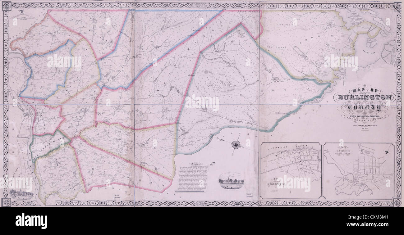 Mappa di Burlington County, New Jersey, circa 1849 Foto Stock