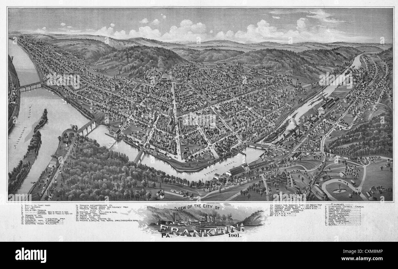 Vista della città di Franklin, Pennsylvania, 1901. Foto Stock